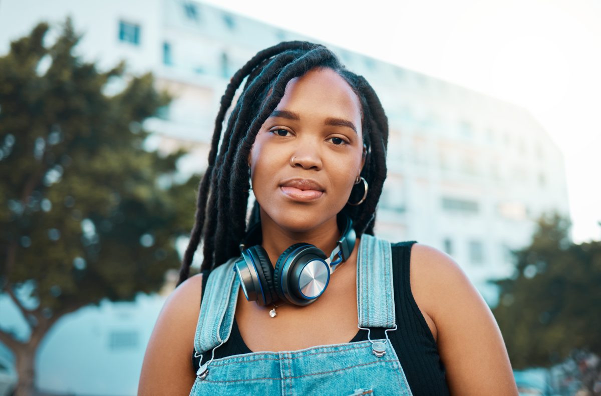 young woman with headphones